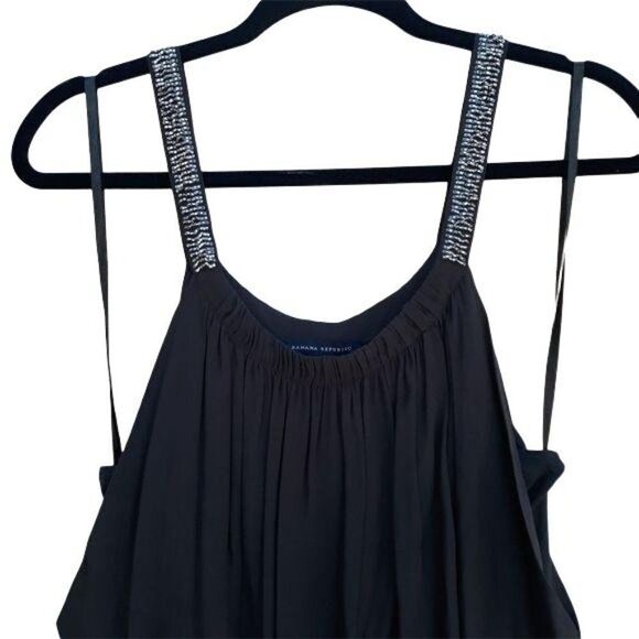 Banana Republic 100% Silk Flowy Slip Dress Beaded Scoop Neck Brown Size L - Picture 5 of 11